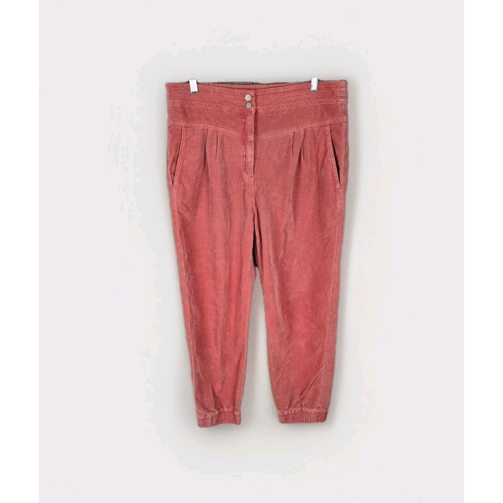 Anthropologie Pink Corduroy Pleated High Rise Joggers Pants Womens Size M